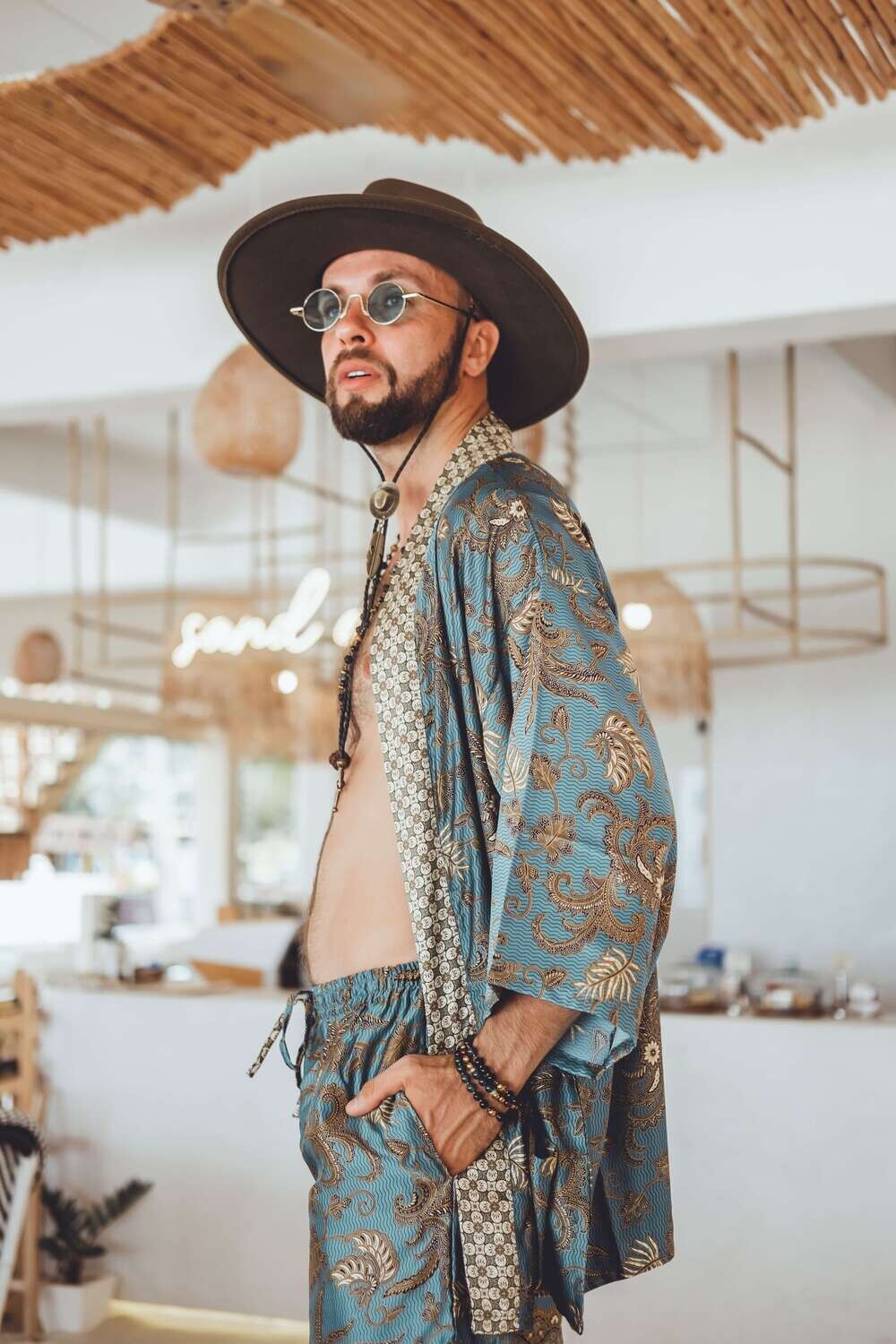 Men short kimono Green&Gold - My Store