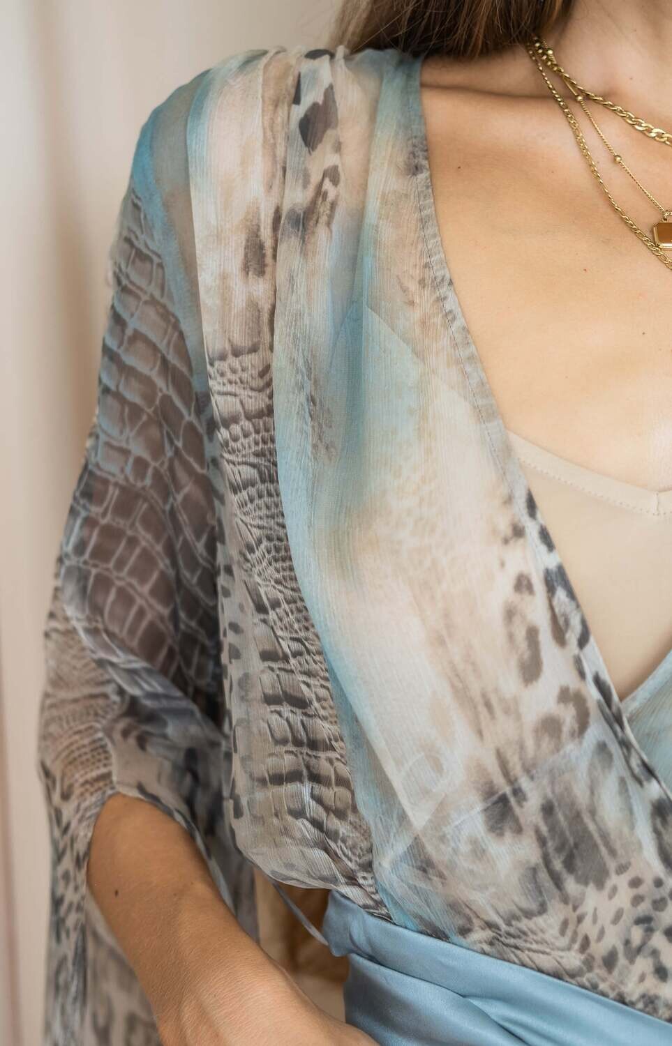 Eva Silk Kimono Leopard Sea Blue - My Store