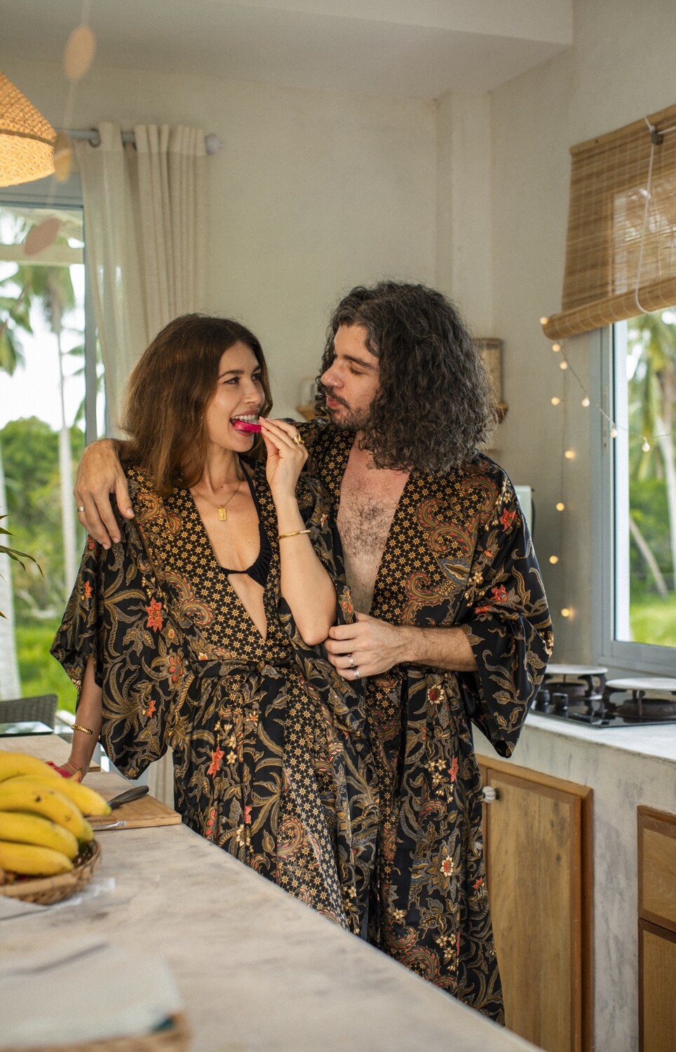 Women Long Black&Gold Kimono — handmade silk kimono by EVA MOON