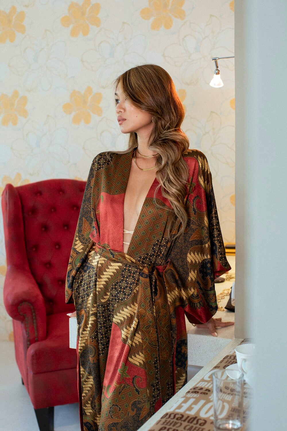 Women Long Red Kimono - My Store